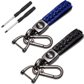 MFCGHXR Car Key Fob 2 Pieces Car Key Lanyard Woven Leather with Metal Key Ring and Horseshoe Pendant (Black and Blue), black