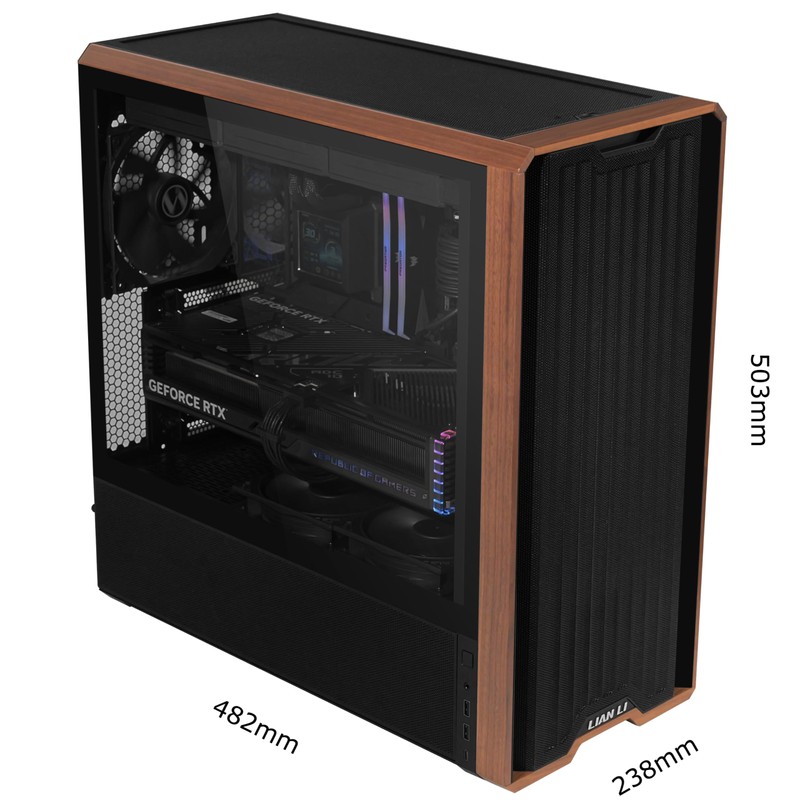 Lian Li LANCOOL 217 Genuine Walnut Wood Computer Case, Mid-Tower