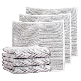 Multipurpose Double Layer Non Scratch Scrubbing Wire Dishwashing Rags for Wet and Dry, 6 PCS Multifunctional Reusable Cleaning Wire Dish Towels, Lint Free Duster Cloths for Kitchen, Dish, Sink, Pots