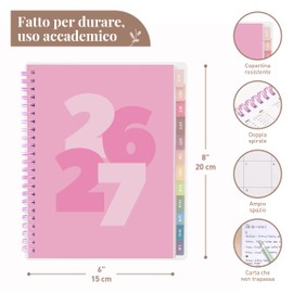 Rileys Agenda Accademica 2026–2027, Agenda Settimanale con Accademica Giornaliera, Planner per scuola e lavoro, Diario Scolastico da Luglio a Giugno (20 x 15 cm, Rosa, Massiccio, in italiano)