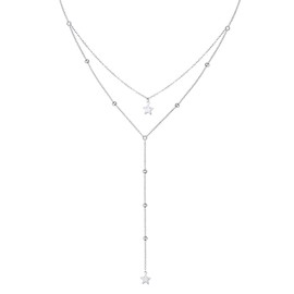 SILVER MOUNTAIN S925 Sterling Silver Double Chain Bead Star Layered Necklace for Women Girls Birthday Gift (Layered Star)