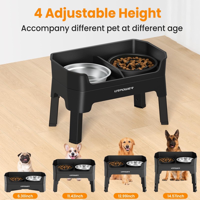 URPOWER Mess Proof Elevated Dog Bowls 4 Height Adjustable Raised