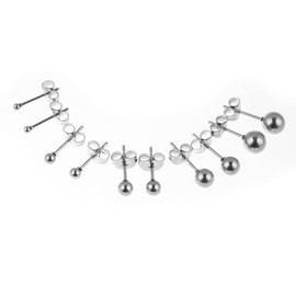 Memsion Stainless Steel Earrings Hypoallergenic Earrings, 5 Pairs Ball Stud Silver Stud Earrings Set for Women