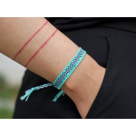Boho Aquamarine Boho Woven Bracelet, Beach Bracelet, Slim Bracelet, Textile Cloth