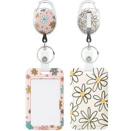 Uniclife 2er-Set Blumen-Schiebe-Ausweishülle Vertikale Blumen-Plastikhülle mit einziehbarer Halterung und Karabiner für Büro, Schule, Ausweise, Kreditkarten für Frauen Lehrer und Schüler