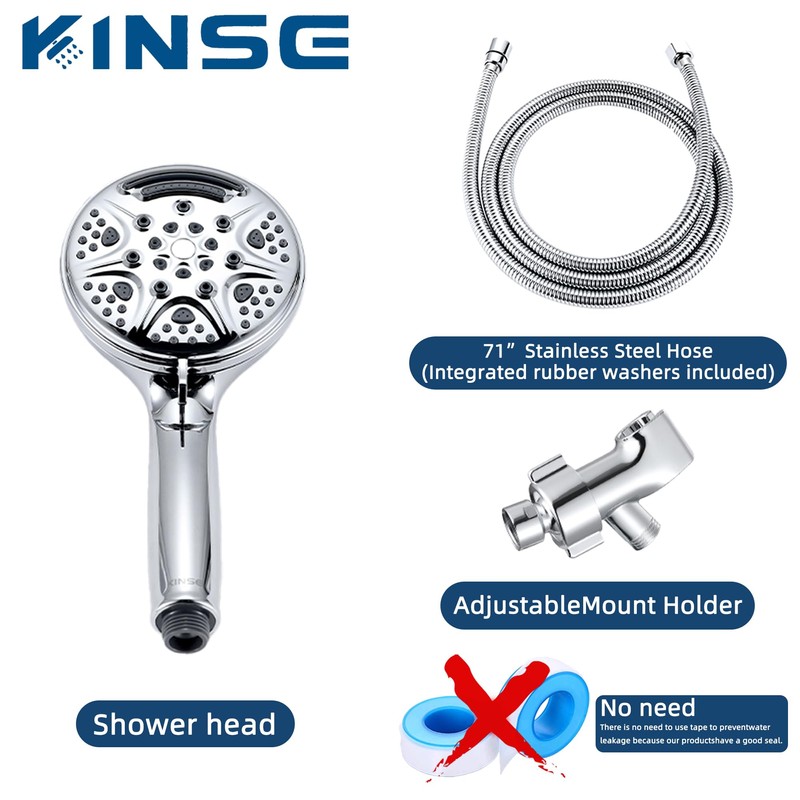 KINSE High Pressure Shower Head with Hose,9-Mode Handheld Shower Head,