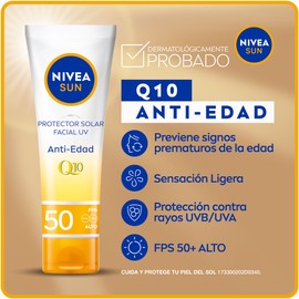 NIVEA SUN Protector Solar Facial Anti-edad (50 ml), Enriquecido con Q10, Bloqueador solar FPS 50+, no Grasoso para Todo Tipo de Piel