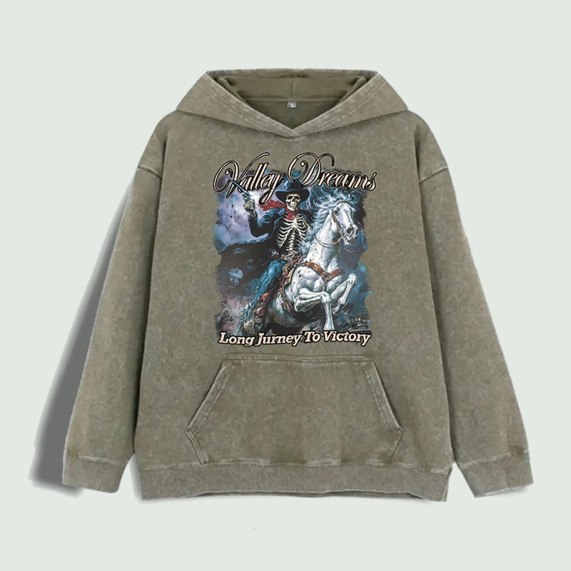 Valley Dreams Skeleton Rider Graphic Hoodie 100% Cotton US Warehouse