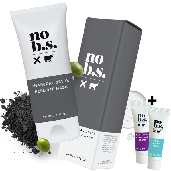 No BS Charcoal Peel Off Face Mask - Deep Cleaning Blackhead Remover Mask - Painless Activated Charcoal Clay Face Mask. Includes 2 Skincare Deluxe Minis