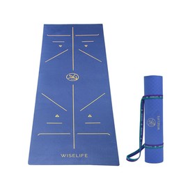 WiseLife TRU Alignment Yoga Mat + Strap, 6mm Extra Thick, Extra Long, Extra Wide, Non-Slip, Midnight Blue