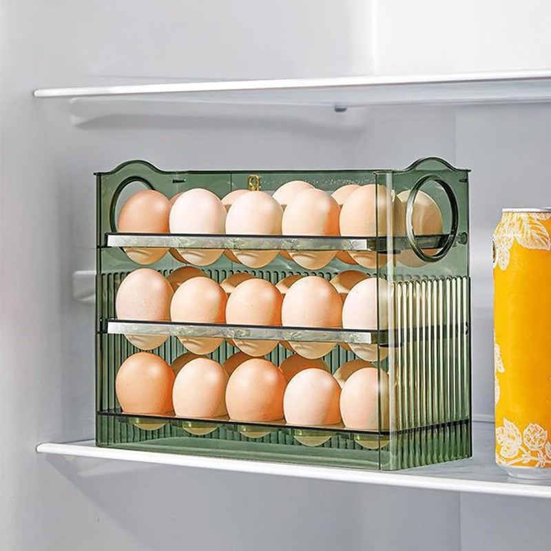 AIMALL 30-Egg Storage Box, Three-Layer Automatic Rebound Egg Holder with