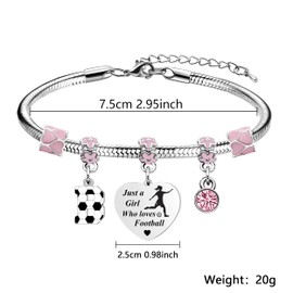 LUXYSODE Football Initial A-Z Bracelet Football Gift for Girls Just A Girl Who Loves Football Footballer Gifts Birthday Christmas Graduation Gifts (B)