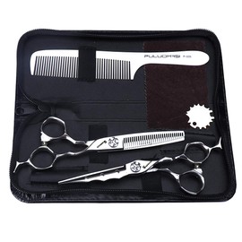 SHARONDS Professional Hairdressing Scissors 6 Inch Hair Cutting Scissors 440C Salon Scissors Hairdressing Thinning Scissors Set 30-35% Thinning Rate (2-Piece Set)