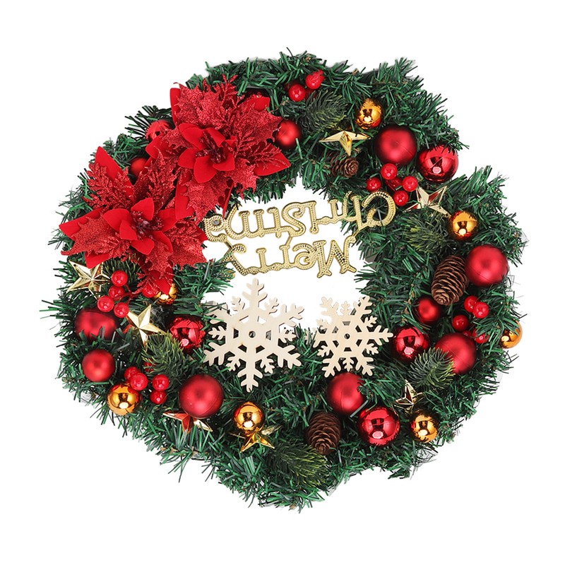 Christmas Wreath Snow Pine Cone Xmas Ball Wreath for Indoor