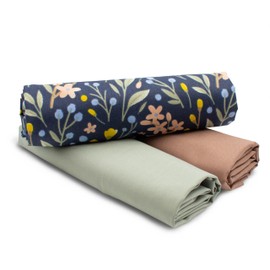 VmG-Store 1.5 m Cotton Fabric Set Design Fabric + 2 x Plain Colour Coordinated 100% Cotton Material Selection (Flowers and Branches Set 57)