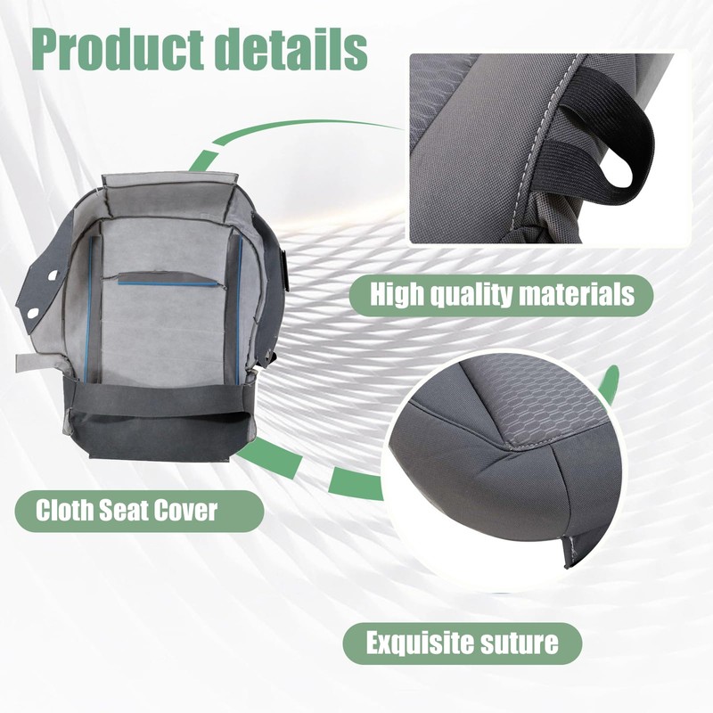 Priprilod Cloth Passenger Side Bottom Replacement Seat Cover Gray(X8) Compatible