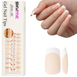 Medium Square French Tip Press on Nails, Gel French Nails SXVME Matte White Tips Pre-applied Tip Primer Natural Nude Fake Nails Extensions for Women Nails DIY, 300Pcs