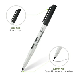 TWOHANDS Permanent Markers Ultra Fine Tip, 0.5mm, Extra Fine Point, Black, 12 Count, 21618