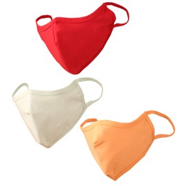 Touchstone Soft Cotton knitted Face Mask - medium size comfortable Washable double layer. (Pack of 3). Red Green Peach