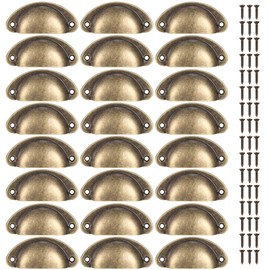 LJHOME 24 Pcs Shell Cup Handles, Semi Circle Drawer Pull Handle, Metal Kitchen Cupboard Cabinet Dresser Door Handles Knobs, Retro Furniture Knobs