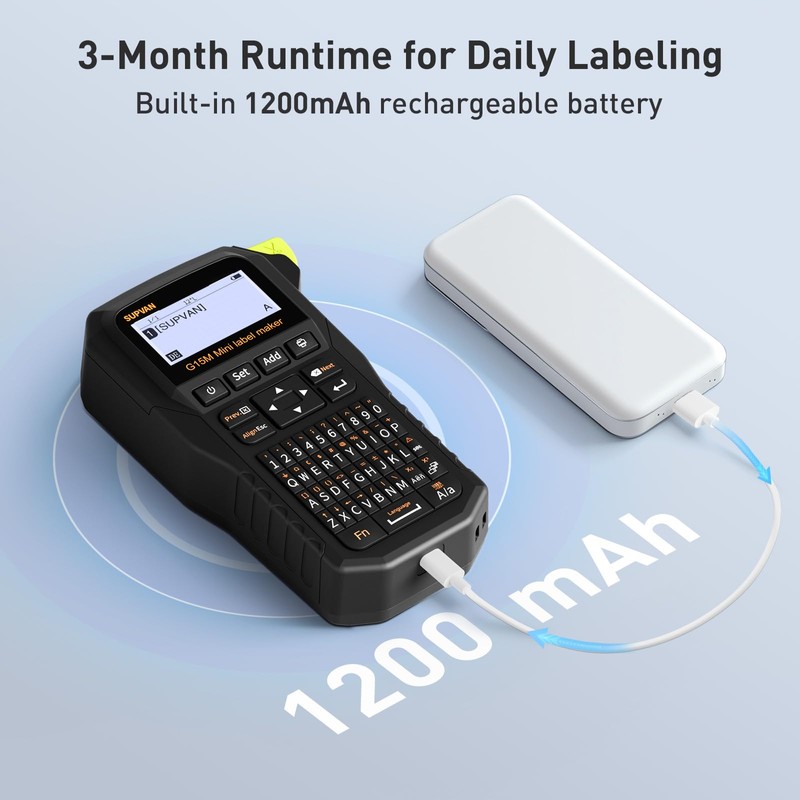 SUPVAN G15M Mini Portable Label Maker Machine, Rechargeable 1200mAh Battery