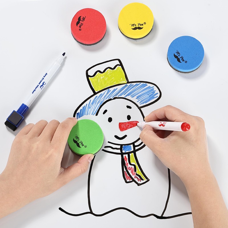 Mr. Pen- Mini Dry Erase Eraser, 24 Pack, Colorful, Round