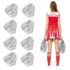 Pack of 8 Cheerleader Pompoms, Plastic Hand Flowers for School, Sports, Dance, Carnival Parties (D)