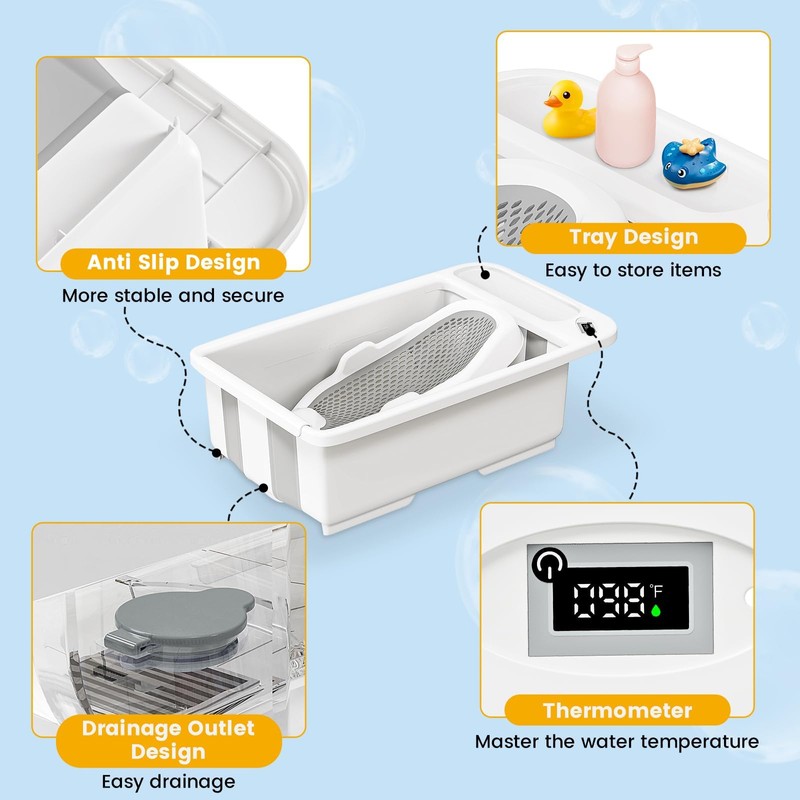 SRGAFIX Collapsible Baby Bathtub with Smart Temperature Display & Bath