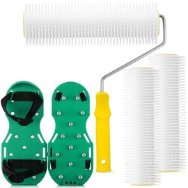 Leumoi 9 Inch Screed Spiked Roller 3 Self Leveling Concrete Epoxy Roller Spike Shoes for Epoxy Flooring Cement Floor Leveling Tools(Yellow)