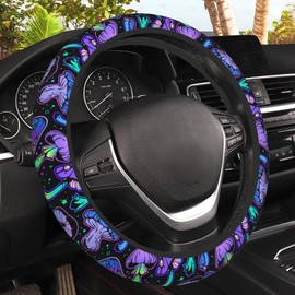 Neon Mushrooms Steering Wheel Covers Universal 15 Inch Car Wheel Cover,Anti-Slip Breathable Car Accessories Protector Fit for Trucks,Sedans,SUVs,Vans