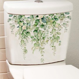 Green Plants Toilet Stickers -DIY Removable Waterproof Toilet Sticker- Leaves Flowers Toilet Lid Decals Self-Adhesive Plants Bathroom Cistern Decor 13.78x9.8in