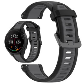 Disscool Replacement Wristbands Compatible with Garmin Forerunner 165/165 Music/168/168 Music/D2 Air X10, 20mm Adjustable Soft Silicone Wrist Strap with Quick Release Watch Accessories(Black+Grey)