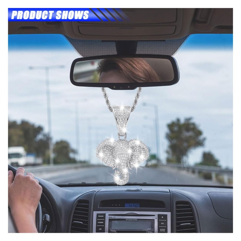 smilfuy Bling Elephant Diamond Car Mirror Interior Hanging Ornament, Lucky