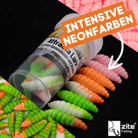 Zite Fishing Attracta Larv Floating | Pack of 8 Flavoured Rubber Baits Trout Fishing | Artificial Larvae Rotation Bait Buoyant Effect | Phthalate-Free & Sustainable (Shock Mix Cheese)