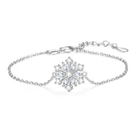 ORANGE FOREST Snowflake Bracelet for Women 925 Sterling Silver Cubic Zirconia Winter Party Snow Flower Adjustable Bracelets Birthday Christmas Jewelry Gifts Holiday Christmas for Women