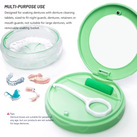 Uouovo Denture case Retainer Case, Leak Proof Denture Cup, Denture Bath Case, Retainer Cleaning Box for Traveling, Partial Denture Case with Strainer & Mirror (Green)