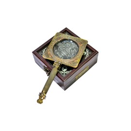 Sailor's Art Antique Brass Sherlock Holmes Fancy Magnifying Glass Handheld Decorative Handle with Wooden Box- Consulting Detective Home Decor- Decorative Design Science Students Detective kit