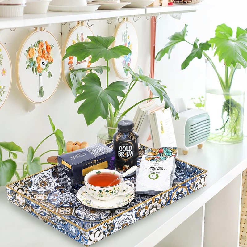 Hiceeden Set of 2 Decorative Serving Trays with Handles, Boho