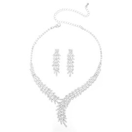 Sets de Joyería para Mujer, El Juego de Joyas de Cristal Para Mujer Incluye Gargantilla de Diamantes de Imitación y Pendientes Colgantes, Accesorios de Joyería Ideales para Bodas