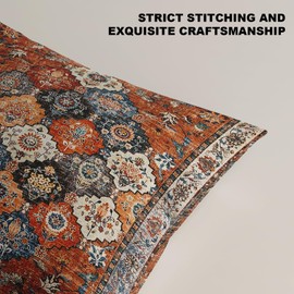 ZSYTZL Boho Throw Pillow Covers 20x20 inch Set of 2,Linen Bohemia Carpet Pattern Decorative Living Room Sofa Bed Square Pillow Case Cushion Cover-Flower Orange