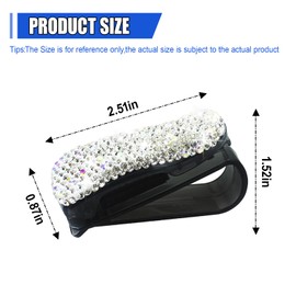 UHANBUT 2PCS Bling Sunglass Holder for Car Sun Visor, Crystal Rhinestone Car Eyeglasses Hanger Mount with Ticket Card Clip, Fashion Auto Visor Decoration Accessories for Women Girls (White)