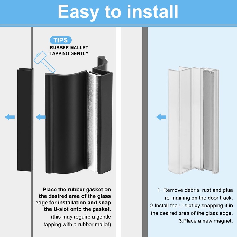 Shower Door Magnet 3" Black Frameless Shower Door Handle