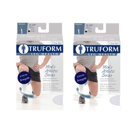 Truform Compression Socks, 15-20 mmHg, Men's Crew Length Mid-Calf Cushion Foot Socks, White, Large (Pack of 2)