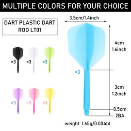 DAVBNM 21 Pack Integrated Dart Shaft and Flights, 2BA Thread, Darts Accessories Made of One Piece, Dart Shafts and Wings, Dart Flying Kit (Black White Blue Yellow Green Purple Pink)
