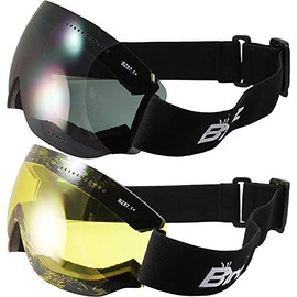 Birdz Eyewear Thrush Sport Snowboarding Skydiving Motorcycle Riding Goggles 2 Pairs Black Frames with Smoke/Yellow Lens