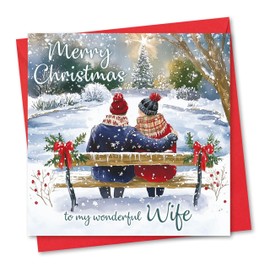 Christmas Card for Wife. Christmas Lake Design. Eco-friendly & UK Made. Verse Inside. 148x148mm card size.
