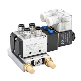 Baomain 2 Station Solenoid Valve Manifold, 110V AC 5 Way 2 Position Pneumatic Air Valve, Double Solenoid, 1/4" PT Port, Includes Manifold Base & Mufflers, 4V210-08