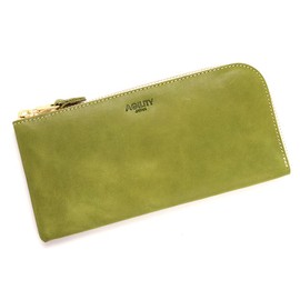 Agility affa "Plaine" Long Wallet, L-Shaped Zipper, Simple, Lightweight, Thin, Slim, Leather, Genuine Leather, green