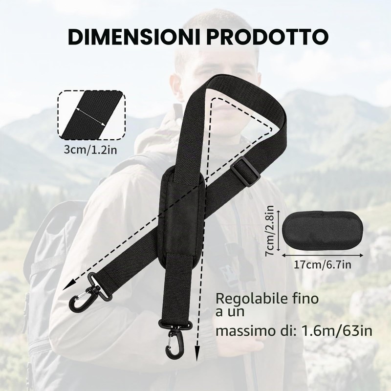 JOVYTH 1 Cinghia per Borsa con Moschettone e Imbottitura –