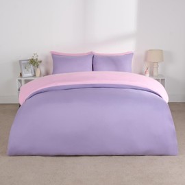 Brentfords Lilac Duvet Set, Reversible Luxury Hotel Quality Double Bed Sets - Soft Breathable Microfibre Double Duvet Set Quilt Bedding with Pillowcases - Pink/Purple